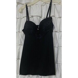 NEW Fredrick's Of Hollywood Lingerie Black 2 Pc Luna Mae Babydoll thong Small